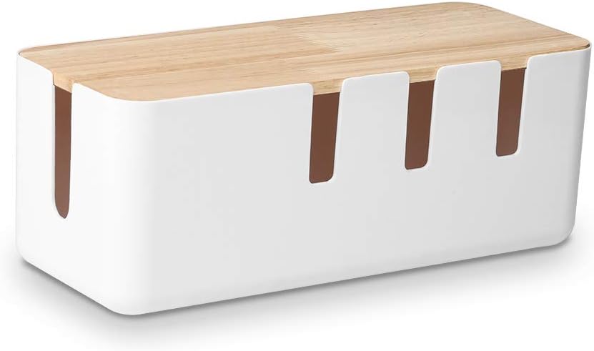 Kabel-Organizer-Box mit Holzdeckel 30,5 x 12,7 cm Weiß