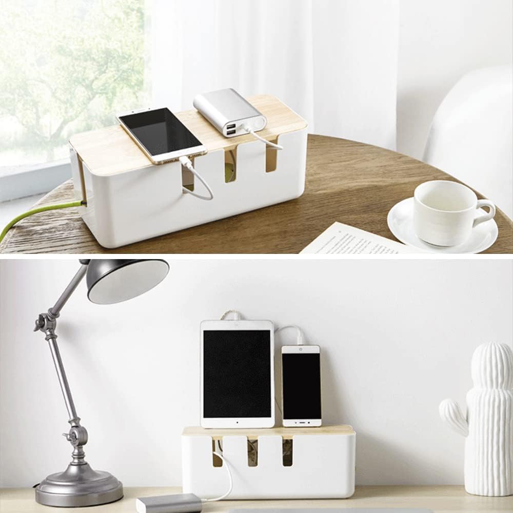 Kabel-Organizer-Box mit Holzdeckel 30,5 x 12,7 cm Weiß