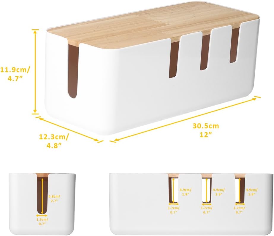 Kabel-Organizer-Box mit Holzdeckel 30,5 x 12,7 cm Weiß
