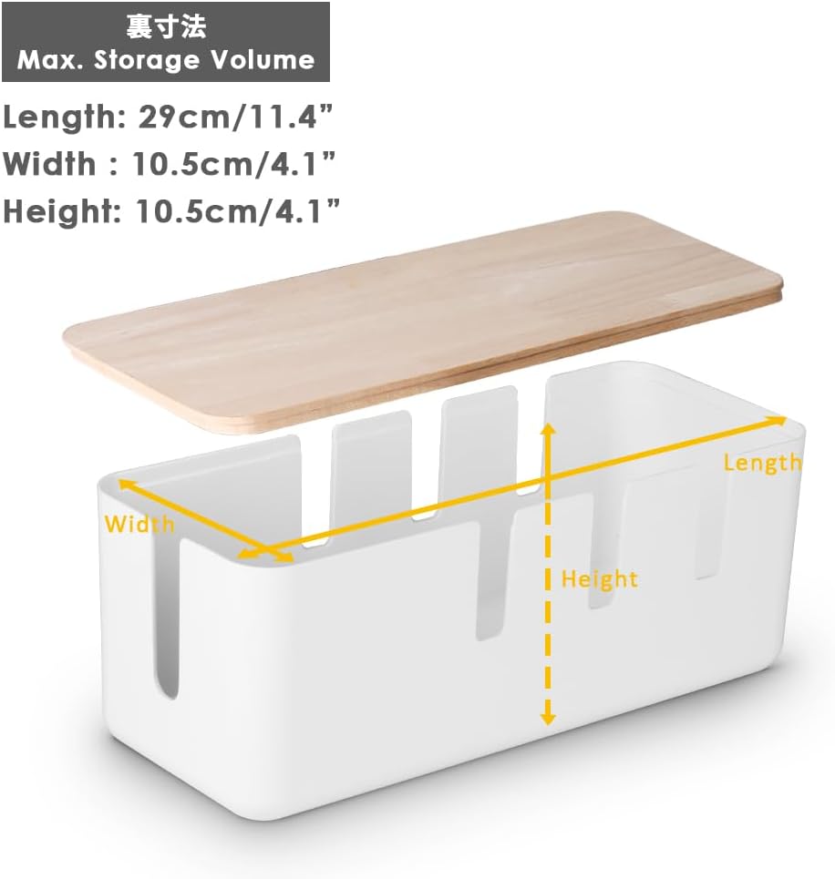 Kabel-Organizer-Box mit Holzdeckel 30,5 x 12,7 cm Weiß
