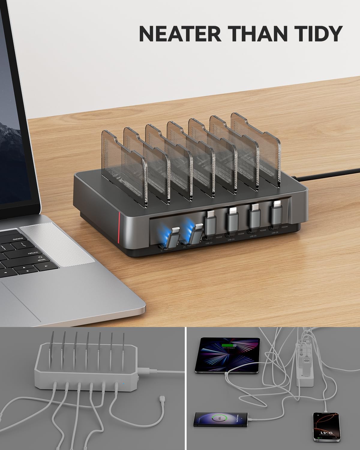 HomeHub H1 Pro Ladestation 120W mit 6 Ports Grau