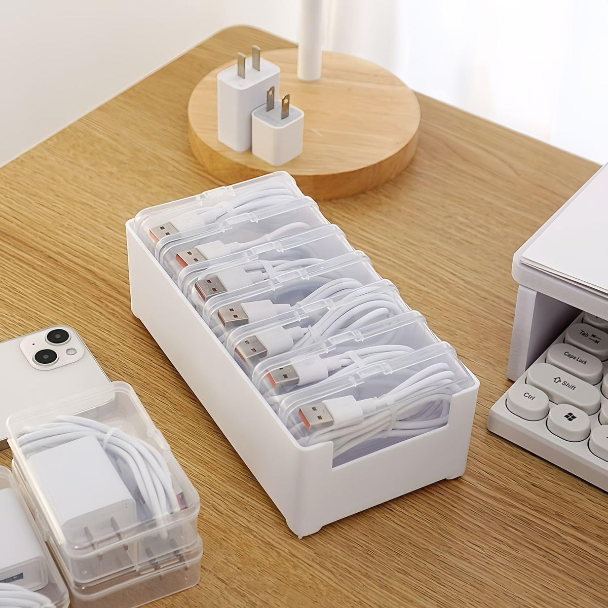 LO96 Kabel-Organizer-Box mit 7 Fächern und Kabelbindern