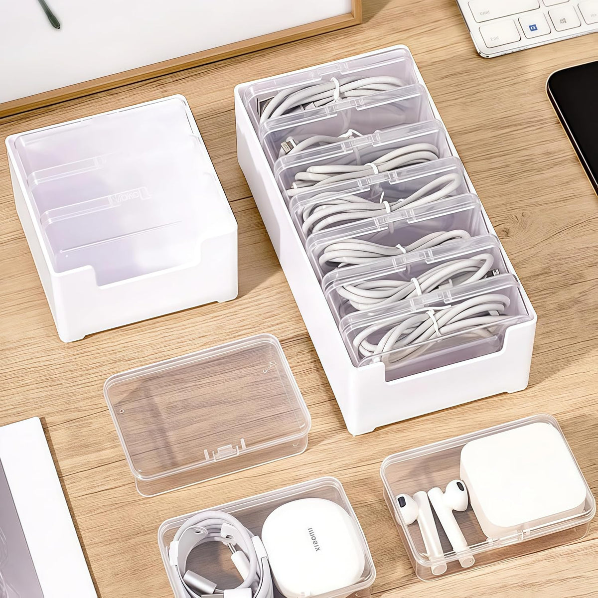 LO96 Kabel-Organizer-Box mit 7 Fächern und Kabelbindern